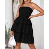 imageBTFBM 2025 Womens Summer Smocked Tube Dress Off Shoulder Strapless Casual Sundress Tiered Mini Beach Vacation DressesBlack
