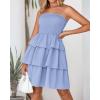 imageBTFBM 2025 Womens Summer Smocked Tube Dress Off Shoulder Strapless Casual Sundress Tiered Mini Beach Vacation DressesBlue