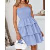 imageBTFBM 2025 Womens Summer Smocked Tube Dress Off Shoulder Strapless Casual Sundress Tiered Mini Beach Vacation DressesBlue