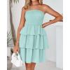 imageBTFBM 2025 Womens Summer Smocked Tube Dress Off Shoulder Strapless Casual Sundress Tiered Mini Beach Vacation DressesLight Green