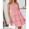 imageBTFBM 2025 Womens Summer Smocked Tube Dress Off Shoulder Strapless Casual Sundress Tiered Mini Beach Vacation DressesPink