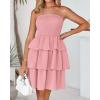 imageBTFBM 2025 Womens Summer Smocked Tube Dress Off Shoulder Strapless Casual Sundress Tiered Mini Beach Vacation DressesPink
