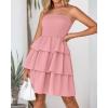 imageBTFBM 2025 Womens Summer Smocked Tube Dress Off Shoulder Strapless Casual Sundress Tiered Mini Beach Vacation DressesPink