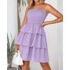 imageBTFBM 2025 Womens Summer Smocked Tube Dress Off Shoulder Strapless Casual Sundress Tiered Mini Beach Vacation DressesPurple