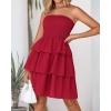 imageBTFBM 2025 Womens Summer Smocked Tube Dress Off Shoulder Strapless Casual Sundress Tiered Mini Beach Vacation DressesRed