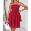 imageBTFBM 2025 Womens Summer Smocked Tube Dress Off Shoulder Strapless Casual Sundress Tiered Mini Beach Vacation DressesRed