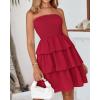 imageBTFBM 2025 Womens Summer Smocked Tube Dress Off Shoulder Strapless Casual Sundress Tiered Mini Beach Vacation DressesRed