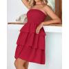 imageBTFBM 2025 Womens Summer Smocked Tube Dress Off Shoulder Strapless Casual Sundress Tiered Mini Beach Vacation DressesRed