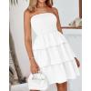 imageBTFBM 2025 Womens Summer Smocked Tube Dress Off Shoulder Strapless Casual Sundress Tiered Mini Beach Vacation DressesWhite