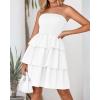 imageBTFBM 2025 Womens Summer Smocked Tube Dress Off Shoulder Strapless Casual Sundress Tiered Mini Beach Vacation DressesWhite