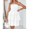 imageBTFBM 2025 Womens Summer Smocked Tube Dress Off Shoulder Strapless Casual Sundress Tiered Mini Beach Vacation DressesWhite