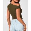 imageBTFBM Women Off The Shoulder Top 2025 Summer Sleeveless Ruched Ribbed Shirt Asymmetrical Slim Fit Y2K Going Out TopsSolid Army Green