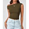 imageBTFBM Women Off The Shoulder Top 2025 Summer Sleeveless Ruched Ribbed Shirt Asymmetrical Slim Fit Y2K Going Out TopsSolid Army Green