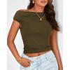 imageBTFBM Women Off The Shoulder Top 2025 Summer Sleeveless Ruched Ribbed Shirt Asymmetrical Slim Fit Y2K Going Out TopsSolid Army Green