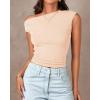 imageBTFBM Women Off The Shoulder Top 2025 Summer Sleeveless Ruched Ribbed Shirt Asymmetrical Slim Fit Y2K Going Out TopsSolid Beige