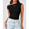 imageBTFBM Women Off The Shoulder Top 2025 Summer Sleeveless Ruched Ribbed Shirt Asymmetrical Slim Fit Y2K Going Out TopsSolid Black
