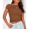 imageBTFBM Women Off The Shoulder Top 2025 Summer Sleeveless Ruched Ribbed Shirt Asymmetrical Slim Fit Y2K Going Out TopsSolid Brown