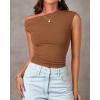 imageBTFBM Women Off The Shoulder Top 2025 Summer Sleeveless Ruched Ribbed Shirt Asymmetrical Slim Fit Y2K Going Out TopsSolid Brown