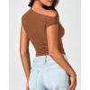 imageBTFBM Women Off The Shoulder Top 2025 Summer Sleeveless Ruched Ribbed Shirt Asymmetrical Slim Fit Y2K Going Out TopsSolid Brown
