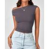 imageBTFBM Women Off The Shoulder Top 2025 Summer Sleeveless Ruched Ribbed Shirt Asymmetrical Slim Fit Y2K Going Out TopsSolid Dark Grey