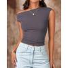 imageBTFBM Women Off The Shoulder Top 2025 Summer Sleeveless Ruched Ribbed Shirt Asymmetrical Slim Fit Y2K Going Out TopsSolid Dark Grey