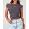 imageBTFBM Women Off The Shoulder Top 2025 Summer Sleeveless Ruched Ribbed Shirt Asymmetrical Slim Fit Y2K Going Out TopsSolid Dark Grey