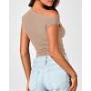 imageBTFBM Women Off The Shoulder Top 2025 Summer Sleeveless Ruched Ribbed Shirt Asymmetrical Slim Fit Y2K Going Out TopsSolid Khaki