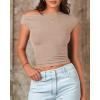 imageBTFBM Women Off The Shoulder Top 2025 Summer Sleeveless Ruched Ribbed Shirt Asymmetrical Slim Fit Y2K Going Out TopsSolid Khaki