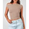 imageBTFBM Women Off The Shoulder Top 2025 Summer Sleeveless Ruched Ribbed Shirt Asymmetrical Slim Fit Y2K Going Out TopsSolid Khaki