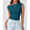 imageBTFBM Women Off The Shoulder Top 2025 Summer Sleeveless Ruched Ribbed Shirt Asymmetrical Slim Fit Y2K Going Out TopsSolid Lake Blue