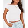 imageBTFBM Women Off The Shoulder Top 2025 Summer Sleeveless Ruched Ribbed Shirt Asymmetrical Slim Fit Y2K Going Out TopsWhite