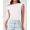 imageBTFBM Women Off The Shoulder Top 2025 Summer Sleeveless Ruched Ribbed Shirt Asymmetrical Slim Fit Y2K Going Out TopsWhite