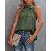 imageBTFBM Women Sleeveless Tie Mock Neck Summer Tops Loose Casual Side Bow Satin Halter Tank Top Blouse ShirtsArmy Green