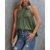 imageBTFBM Women Sleeveless Tie Mock Neck Summer Tops Loose Casual Side Bow Satin Halter Tank Top Blouse ShirtsArmy Green