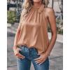 imageBTFBM Women Sleeveless Tie Mock Neck Summer Tops Loose Casual Side Bow Satin Halter Tank Top Blouse ShirtsChampagne