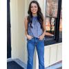 imageBTFBM Women Sleeveless Tie Mock Neck Summer Tops Loose Casual Side Bow Satin Halter Tank Top Blouse ShirtsDark Blue