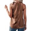 imageBTFBM Women Sleeveless Tie Mock Neck Summer Tops Loose Casual Side Bow Satin Halter Tank Top Blouse ShirtsDark Brown
