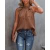 imageBTFBM Women Sleeveless Tie Mock Neck Summer Tops Loose Casual Side Bow Satin Halter Tank Top Blouse ShirtsDark Brown