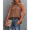 imageBTFBM Women Sleeveless Tie Mock Neck Summer Tops Loose Casual Side Bow Satin Halter Tank Top Blouse ShirtsDark Brown
