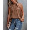 imageBTFBM Women Sleeveless Tie Mock Neck Summer Tops Loose Casual Side Bow Satin Halter Tank Top Blouse ShirtsDark Brown