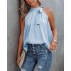 imageBTFBM Women Sleeveless Tie Mock Neck Summer Tops Loose Casual Side Bow Satin Halter Tank Top Blouse ShirtsLight Blue