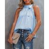 imageBTFBM Women Sleeveless Tie Mock Neck Summer Tops Loose Casual Side Bow Satin Halter Tank Top Blouse ShirtsLight Blue