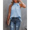 imageBTFBM Women Sleeveless Tie Mock Neck Summer Tops Loose Casual Side Bow Satin Halter Tank Top Blouse ShirtsLight Blue