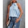 imageBTFBM Women Sleeveless Tie Mock Neck Summer Tops Loose Casual Side Bow Satin Halter Tank Top Blouse ShirtsLight Blue