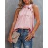 imageBTFBM Women Sleeveless Tie Mock Neck Summer Tops Loose Casual Side Bow Satin Halter Tank Top Blouse ShirtsLight Pink