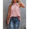 imageBTFBM Women Sleeveless Tie Mock Neck Summer Tops Loose Casual Side Bow Satin Halter Tank Top Blouse ShirtsLight Pink