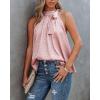 imageBTFBM Women Sleeveless Tie Mock Neck Summer Tops Loose Casual Side Bow Satin Halter Tank Top Blouse ShirtsLight Pink