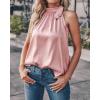 imageBTFBM Women Sleeveless Tie Mock Neck Summer Tops Loose Casual Side Bow Satin Halter Tank Top Blouse ShirtsLight Pink
