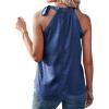 imageBTFBM Women Sleeveless Tie Mock Neck Summer Tops Loose Casual Side Bow Satin Halter Tank Top Blouse ShirtsNavy