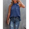 imageBTFBM Women Sleeveless Tie Mock Neck Summer Tops Loose Casual Side Bow Satin Halter Tank Top Blouse ShirtsNavy